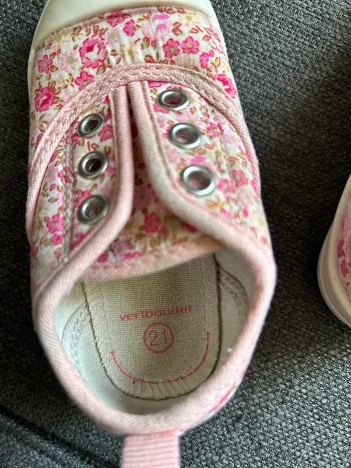Chaussures en toile à motif fleur bébé fille, rose, taille 21 - photo numéro 6