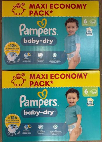 2 maxi pack Pampers taille 6 baby dry 