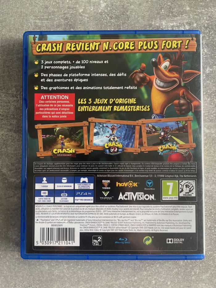 Jeu pour Sony PS4, Crash bandicoot N sane trilogy en français. - photo numéro 3