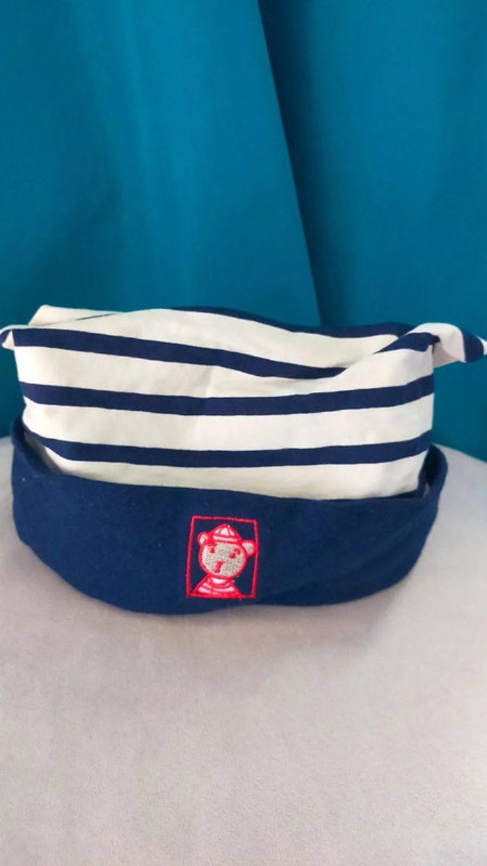 Casquette bébé rayée bleu & blanche – 100 % coton (12–18 mois)
