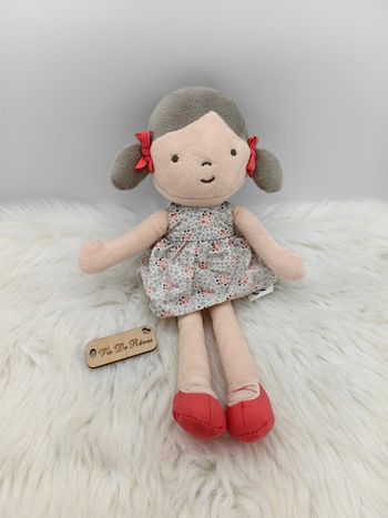 Doudou Poupée tissus chiffon beige gris blanc rose rouge Obaibi