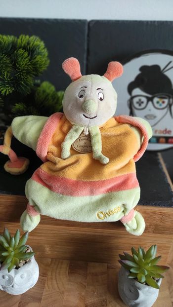 Marionnette Doudou Compagnie Choco Escargot Jardin Merveilleux Vert Orange Sac