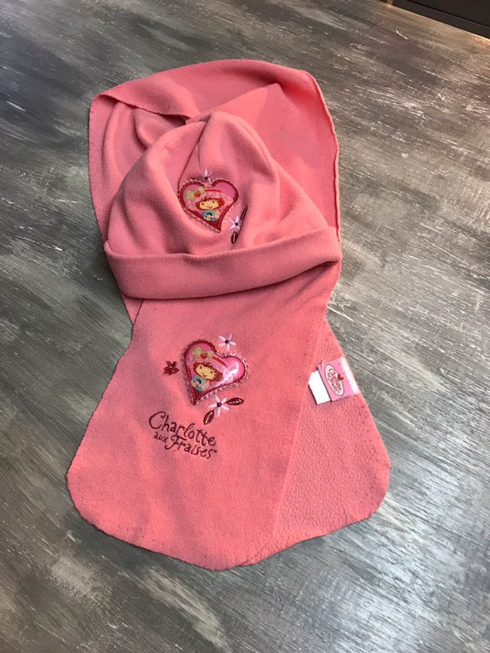 Ensemble bonnet écharpe rose