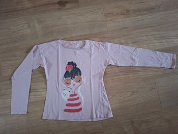 T-shirt rose manches longues imprimé fille et son chat DPAM 12 ans