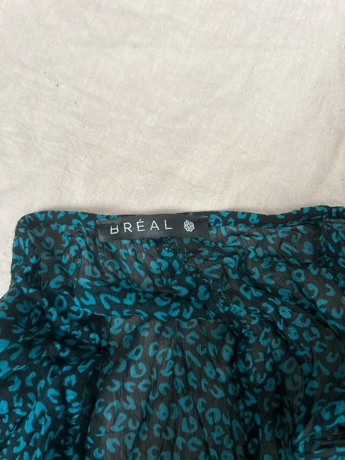 Blouse transparente fluide Bréal imprimé léopard turquoise noir - taille L (42) - photo numéro 4