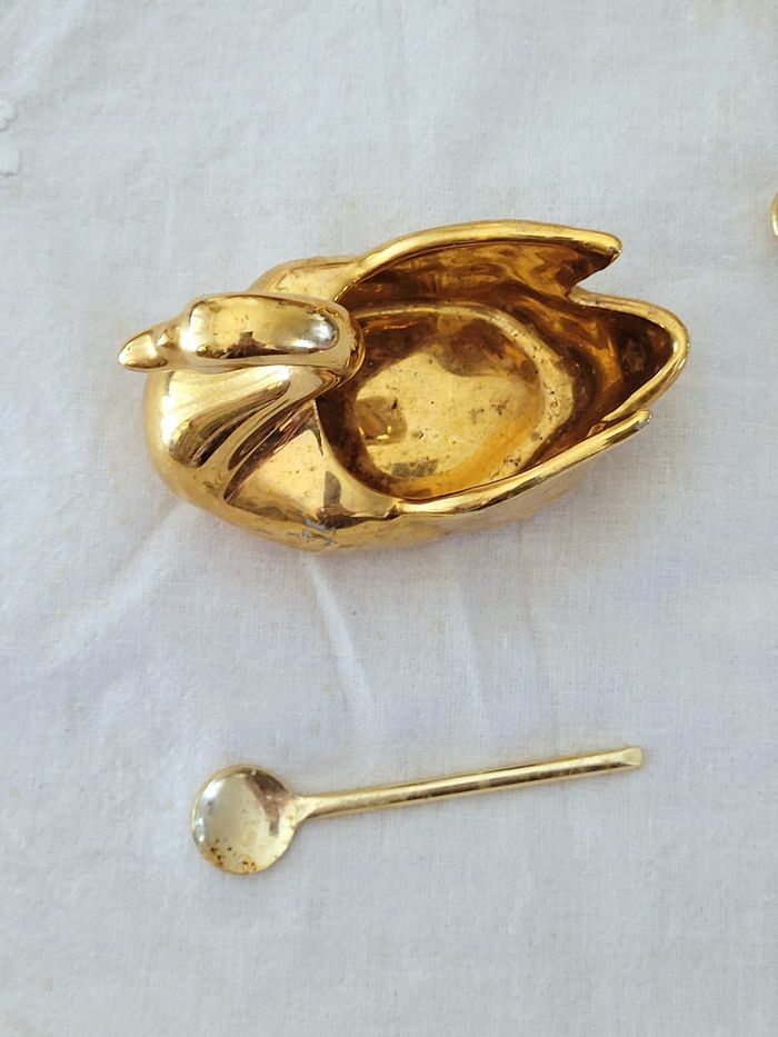 2 cygnes dorés porcelaine - vintage - photo numéro 4