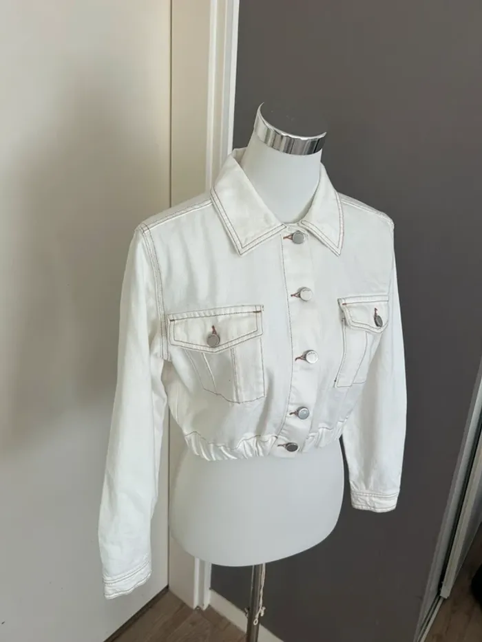 Bash veste courte jeans écru alazea taille 0/34 - photo numéro 2