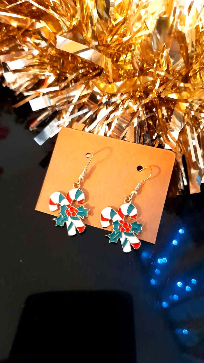 Bijoux Noël | Boucles d’Oreilles Sucre d’Orge – Neuf - photo numéro 2