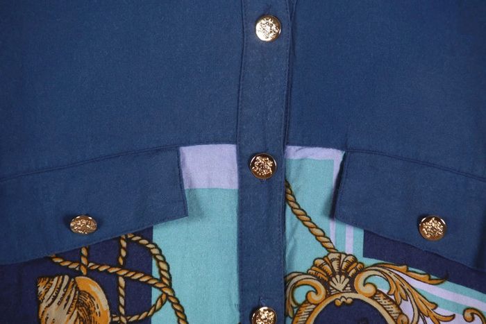 Superbe chemisette vintage 80-90's en viscose motif coquillages et dessins marins (#240164) - photo numéro 2