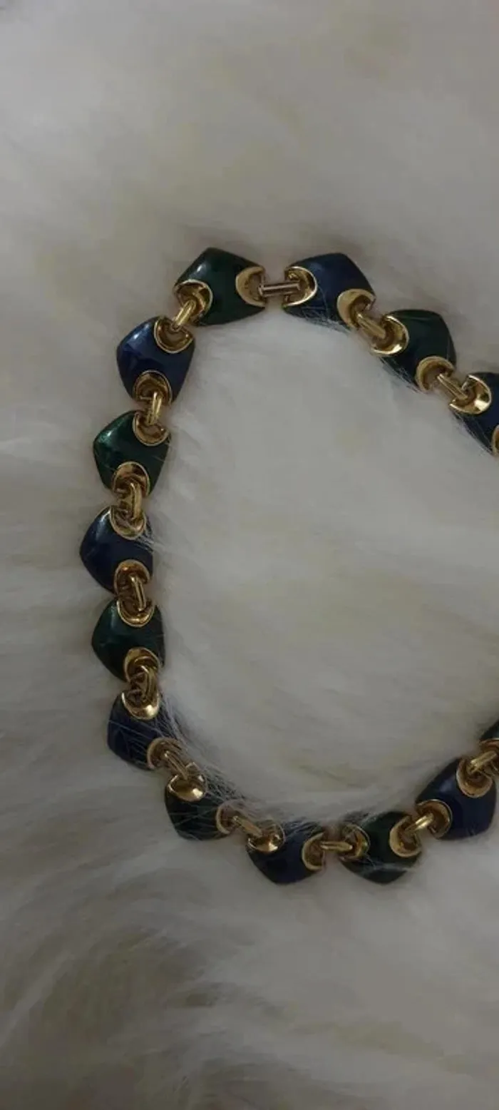 Très joli Collier en émaux vert et bleu - photo numéro 5