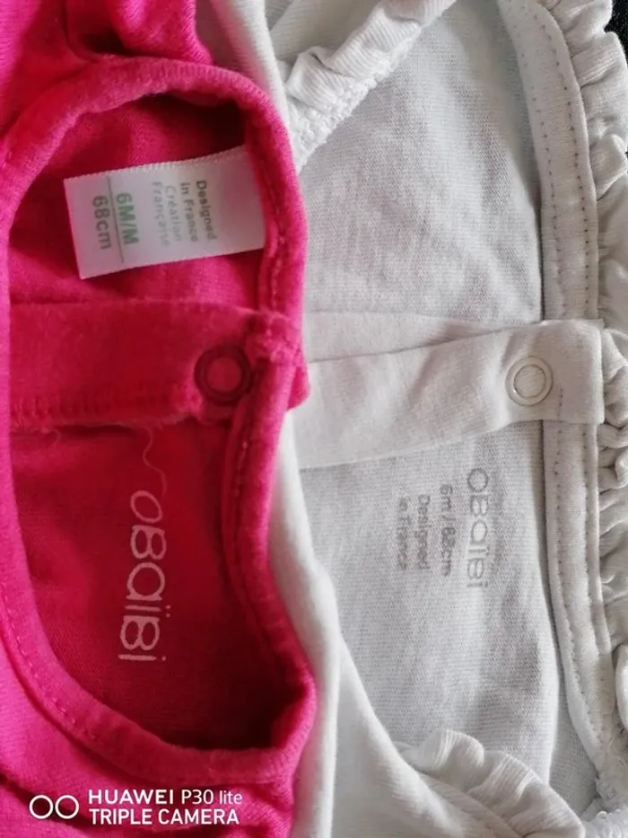 T-shirt manche longue Obaïbi – 6-9 mois – Fuchsia/blanc - photo numéro 2