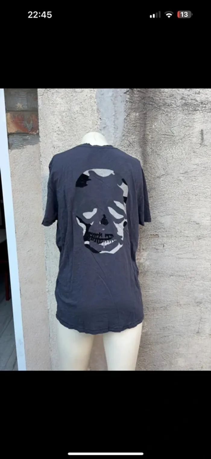 : T-shirt Zadig & Voltaire Homme XL Coton - Crâne Camouflage Bleu Gris - photo numéro 5