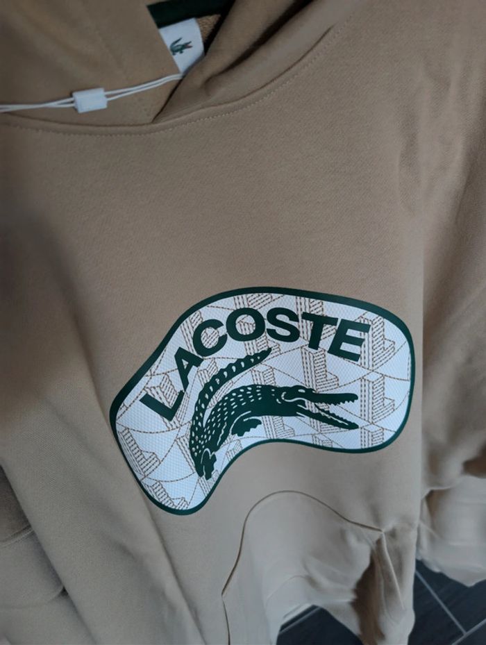 Sweat beige à capuche Lacoste 4XL neuf - photo numéro 5