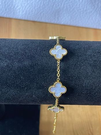 Magnifique bracelet, trèfle à quatre feuilles en acier, inoxydable, blanc, nacré