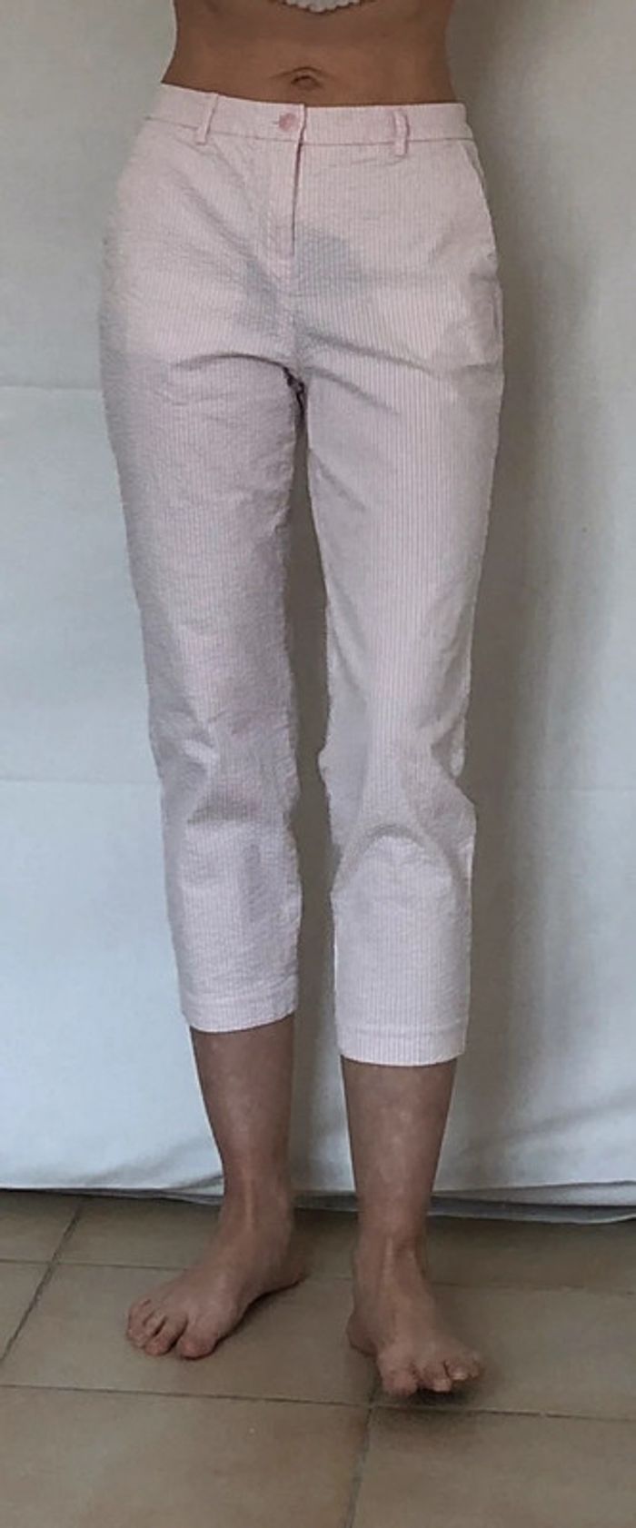 Pantalon stretch sept huitième rayures roses Benetton taille 34 neuf - photo numéro 11