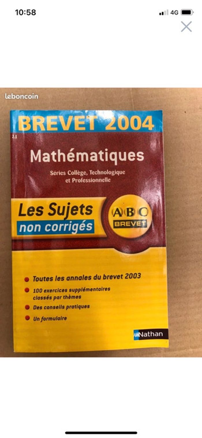 Brevet mathématique 2004 sujets non corrigés