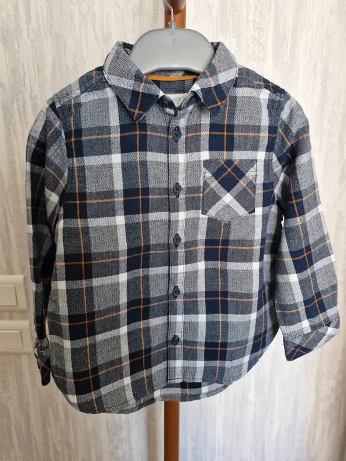 Chemise manches longues garçon 3 ans Orchestra bleu marine coton
