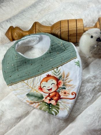 Bavoir naissance éponge bambou singe