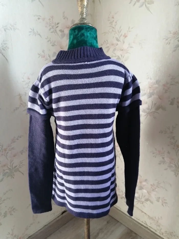 Pull tunique violet à rayures col montant / sans manches / (8ans) - photo numéro 5