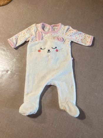 Pyjama bébé DPAM en polaire motif chat - 1 mois (53 cm)