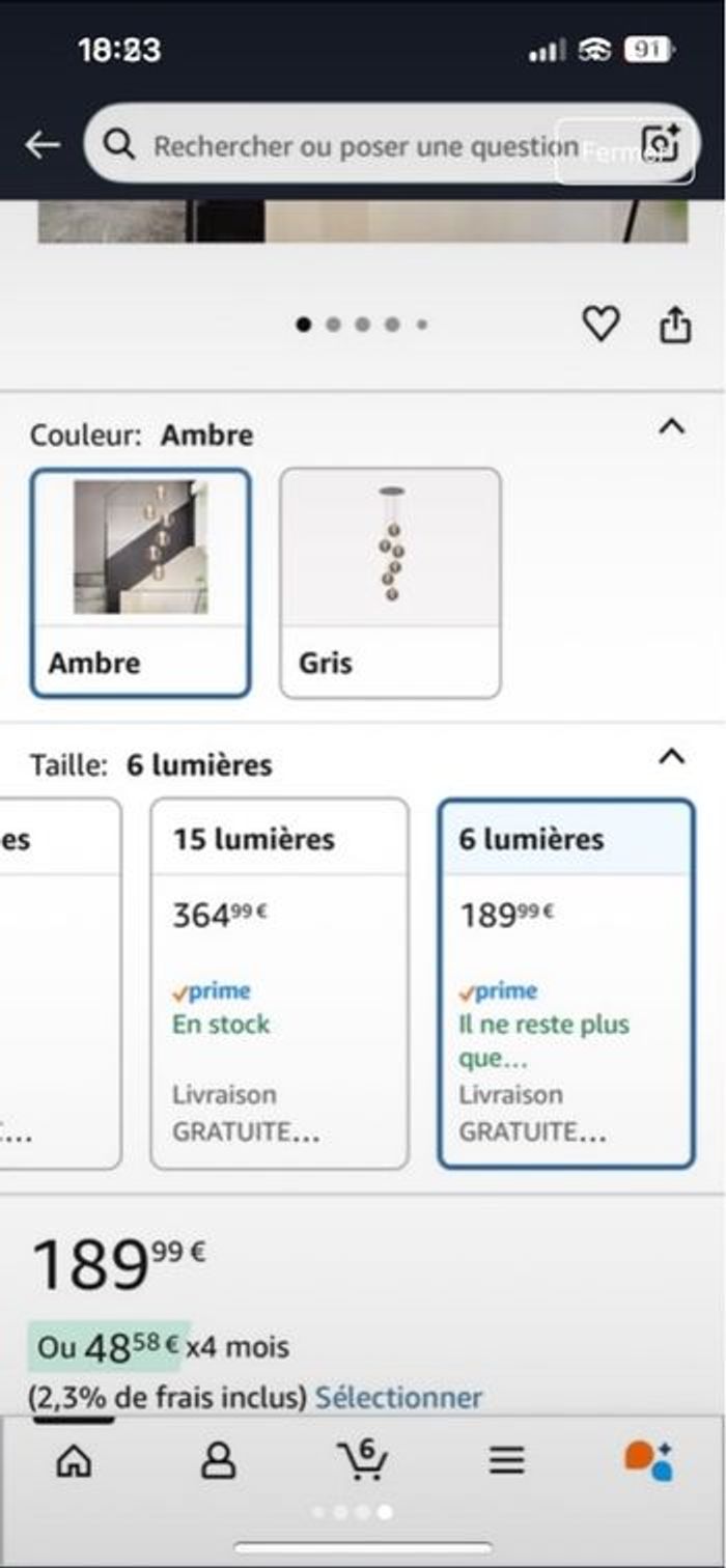Suspension moderne à 6 boules en verre ambré - Neuve dans sa boîte - photo numéro 3