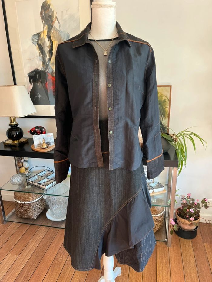 Veste chemise bi matière bi colore ceintrée DPM vintage - photo numéro 5
