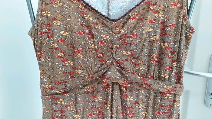 Robe décolletée été légère marron fleur S - photo numéro 3