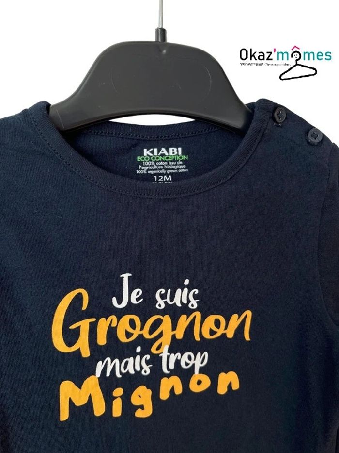 T-shirt “Je suis Grognon mais trop Mignon” - Kiabi 12 mois - photo numéro 2