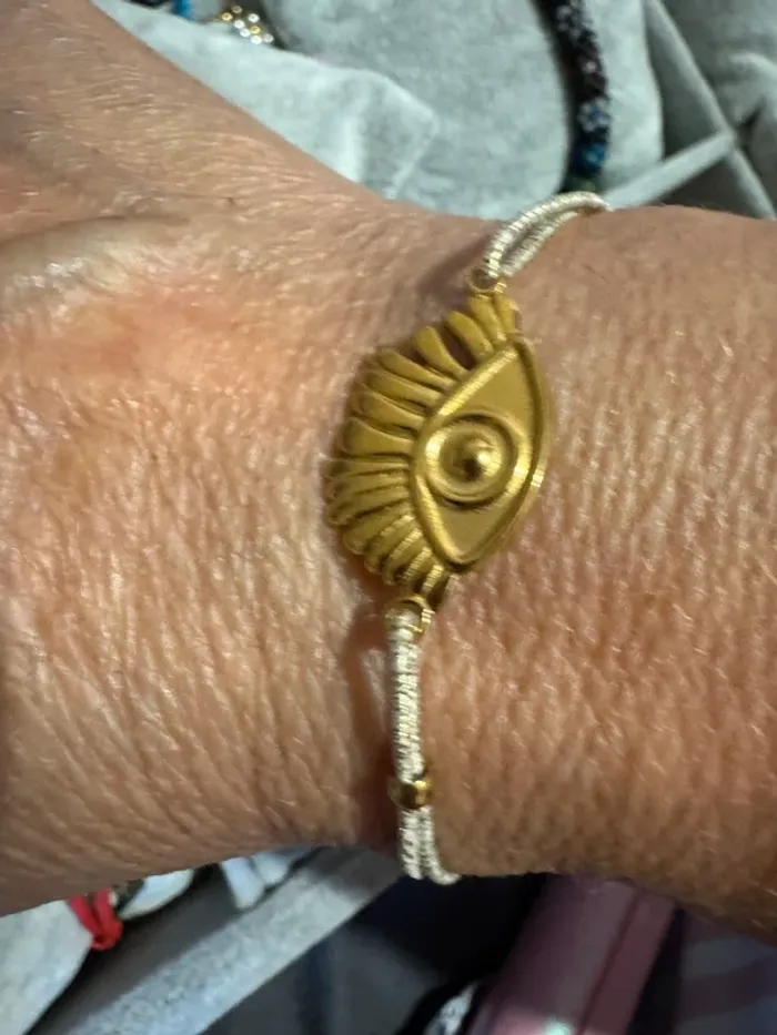 Bracelet habaha Paris cordon réglable doré pailleté œil acier inoxydable or - photo numéro 3