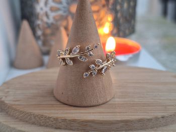 Bague ouverte avec strass Détail Feuille en Acier Inoxydable Bague de fiançailles Cadeau pour elle