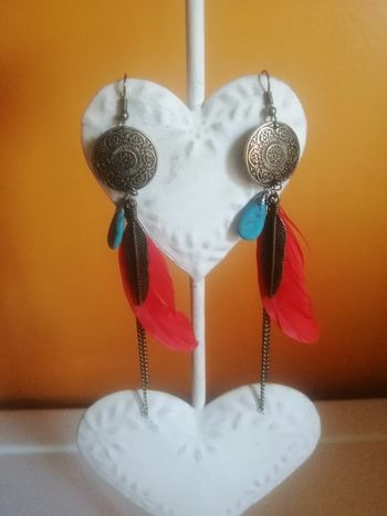 🌸Boucles d'oreilles pendantes turquoise et plume "Nature Bijoux" 🌸