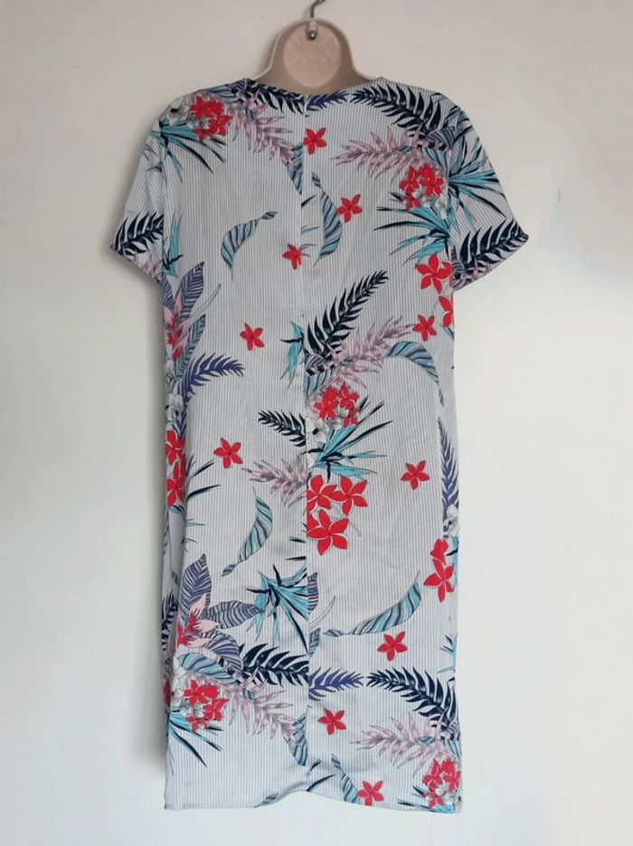 Robe été mi-longue droite fluide fleur exotique bleu rouge blanc / Urban by Gémo - 38/M à 40/L - photo numéro 8