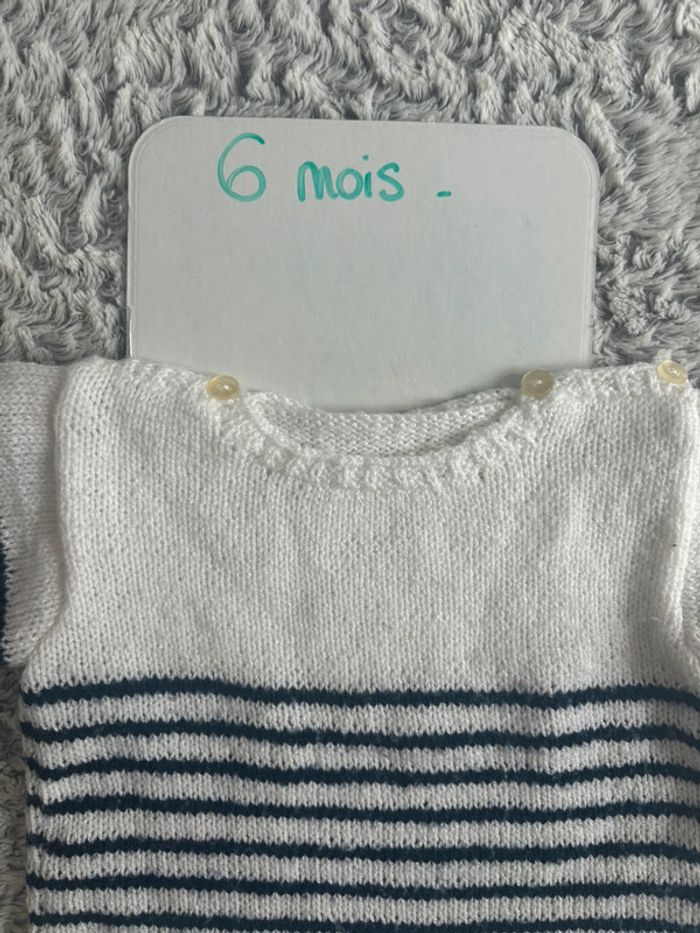 Pull en laine marinière fait main - photo numéro 2