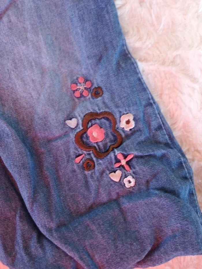 Pantalon doublé style jeans Fille 12 mois Fleurs Gémo 100% coton - photo numéro 7