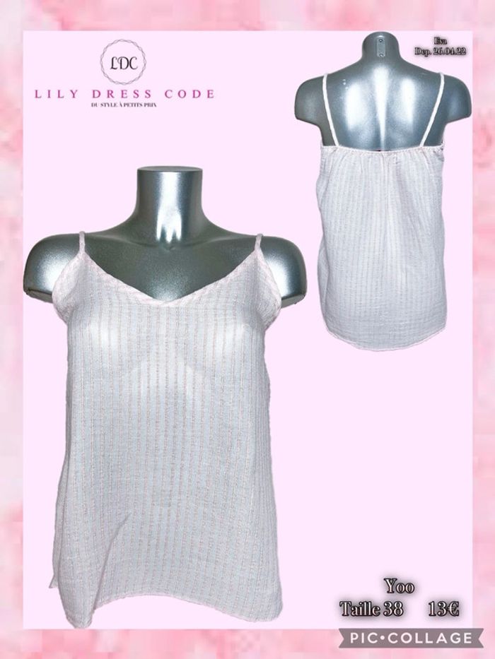 🌸 Débardeur rose pâle texturé Yoo – Taille 38 SOLDÉ -70% 🌸