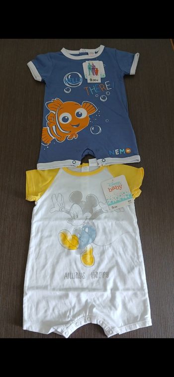 Lot 2 barboteuse combishort garçon Mickey et Nemo disney 67 cm 6 mois