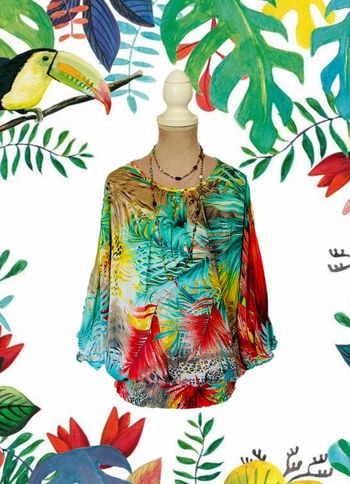 🌴🌺Blouse d’été bohème tropical🌿Exotic foliage summer blouse🌺🌴