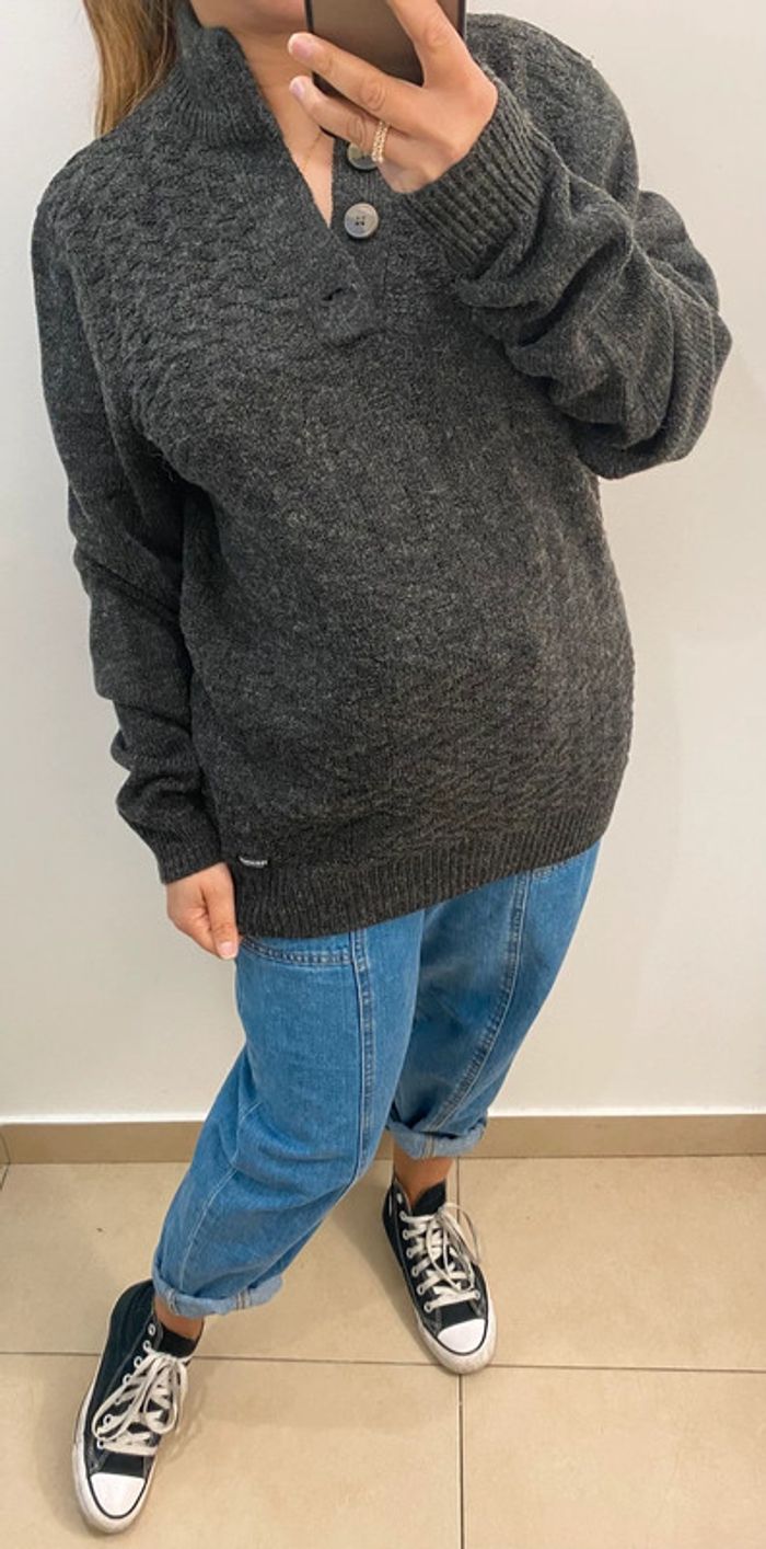 Superbe Pull Gris Chiné Avec  Boutons Taille M - photo numéro 5