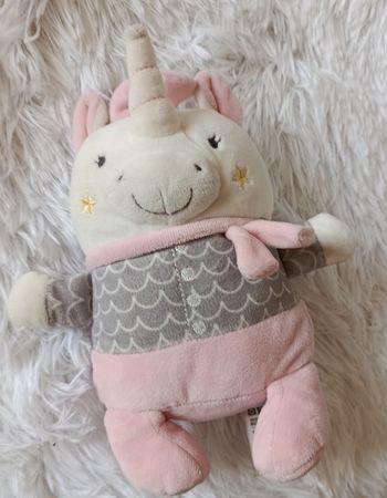 Doudou peluche licorne rose,gris et blanc - étoiles - Mots d enfants 