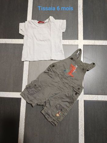 Ensemble Tissaia 6 mois t-shirt blanc et salopette short