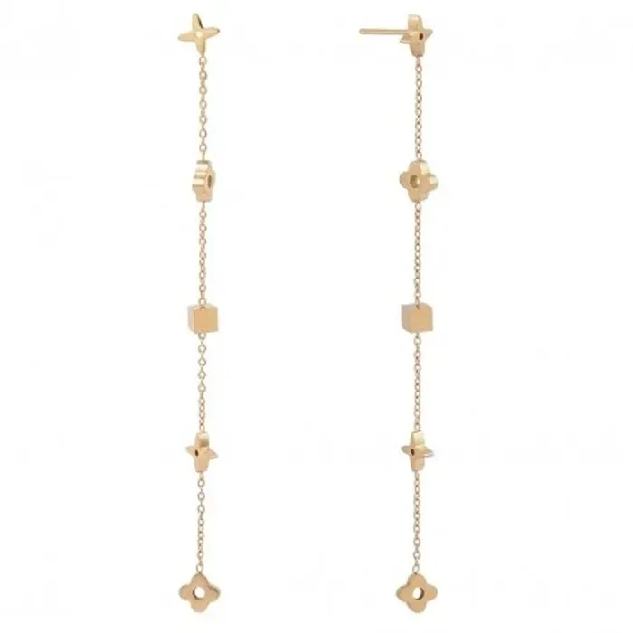 Collier double chaîne + longues boucles d’oreilles dorées - photo numéro 2