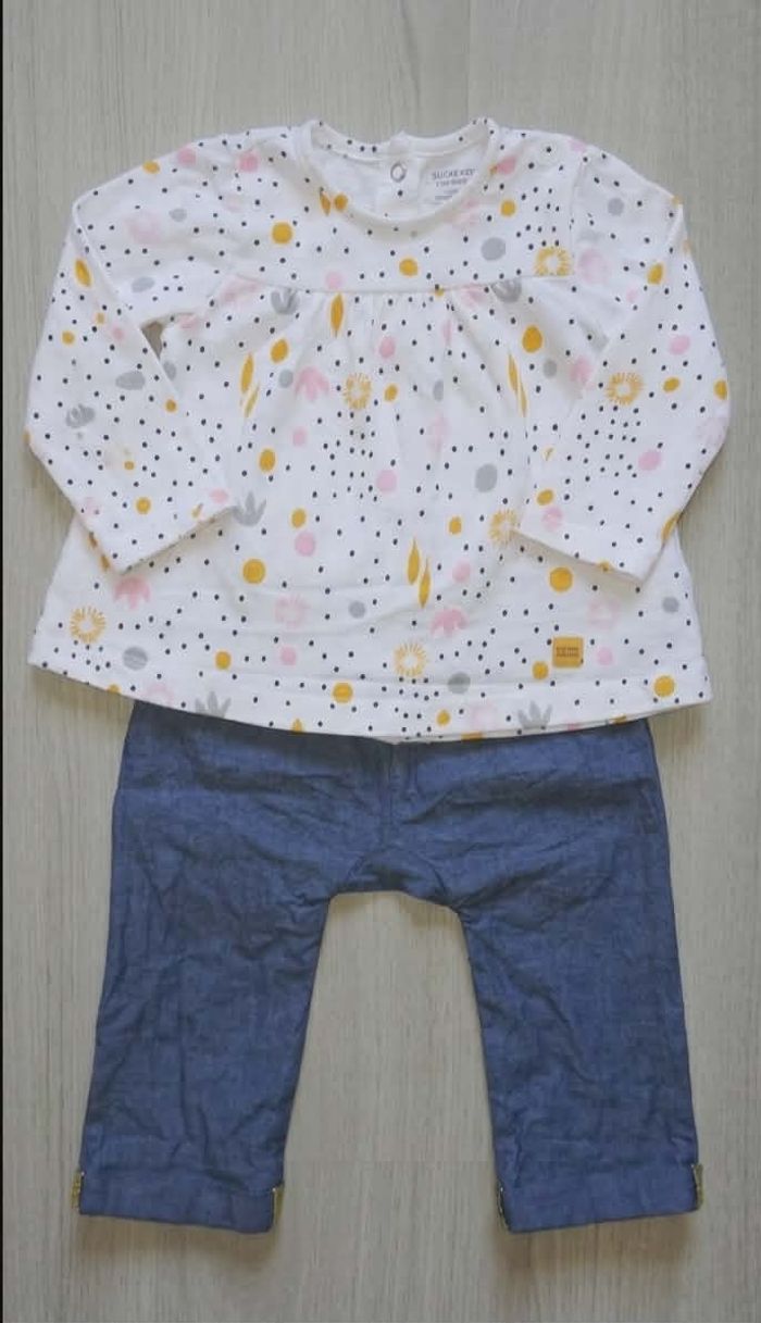 Ensemble Blouse Micro-Print & Pantalon Jean - Sucre d'Orge - 6 mois