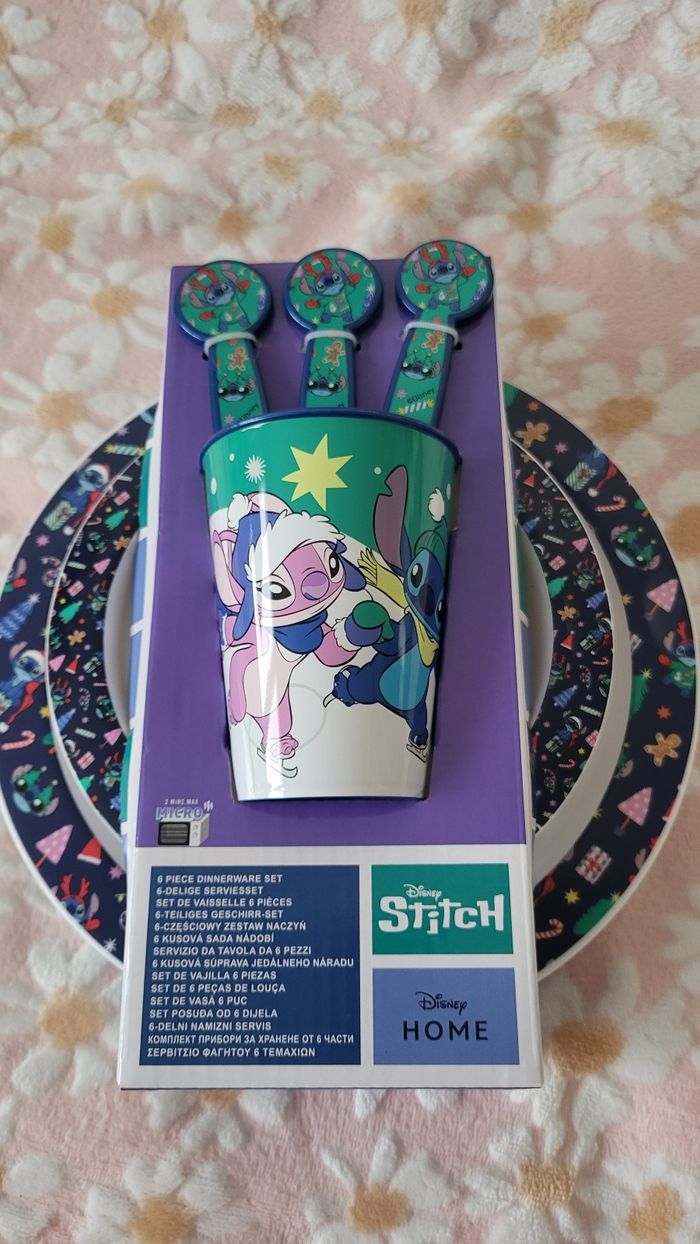 Set repas bébé enfant stitch angel neuf assiette bol couverts - photo numéro 2