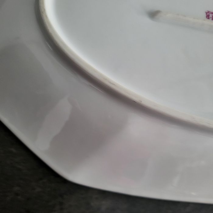 Plat octogonal vintage en porcelaine fleurie CH-R en bon état - photo numéro 8