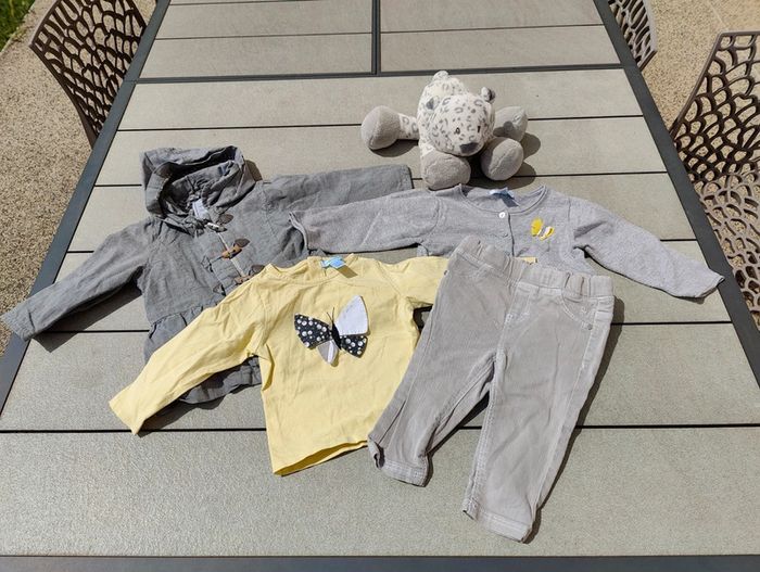 Ensemble 4 pièces Obaibi fille gris et jaune 12 mois - photo numéro 2