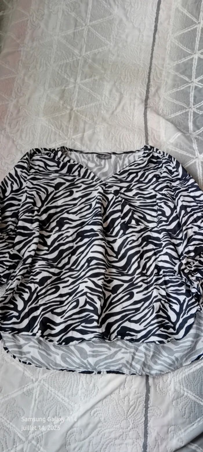 Blouse légère manches 3/4 réglables col V avec poche imprimé zèbre femme xl yessica - photo numéro 11