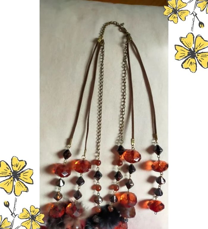 Collier original multirangs - Perles ambrées et noires + pompons fourrure – Collection PMN - photo numéro 8