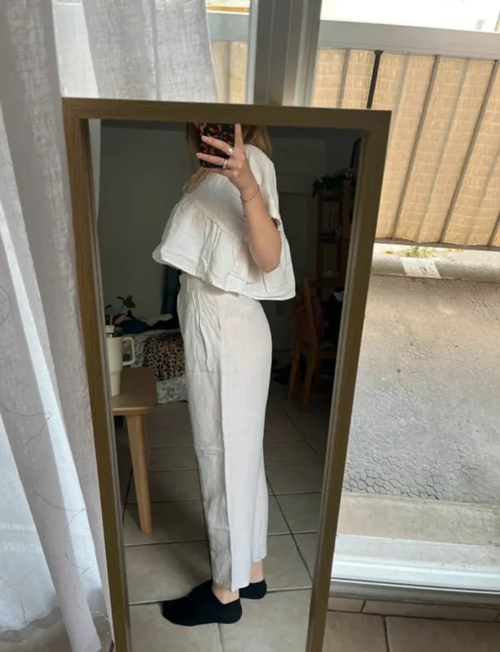 Pantalon en lin taille haute H&M - photo numéro 3