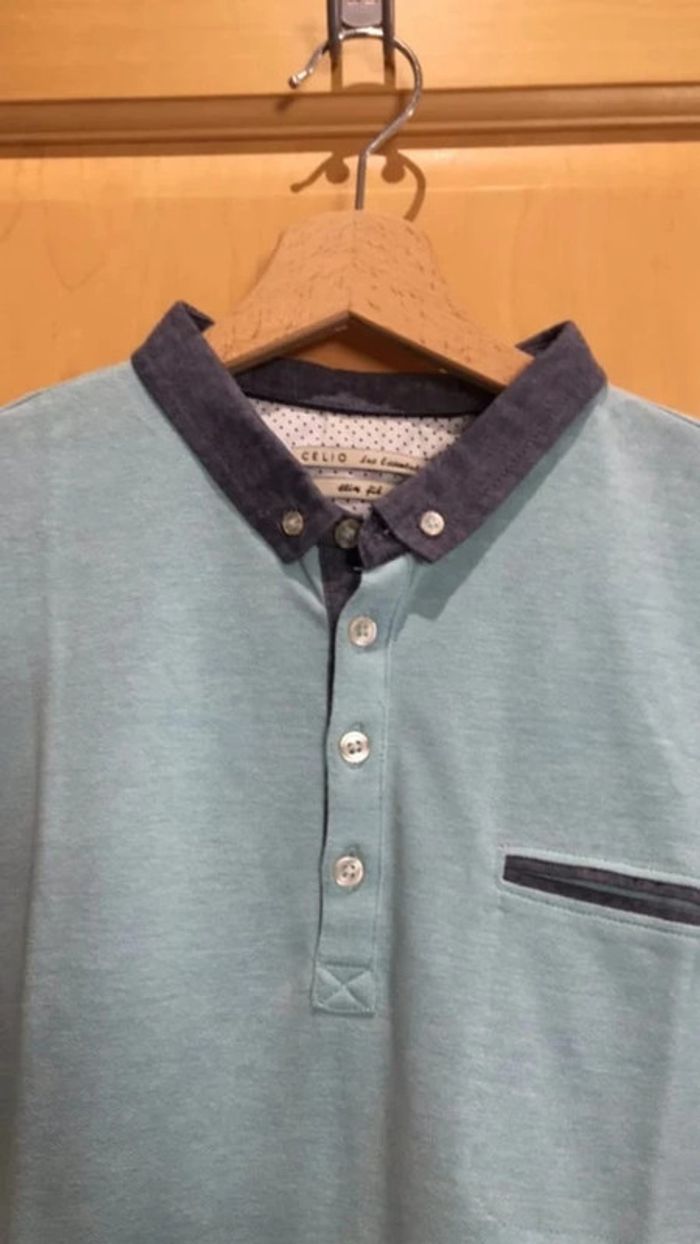 Polo célio turquoise slim fit - photo numéro 3