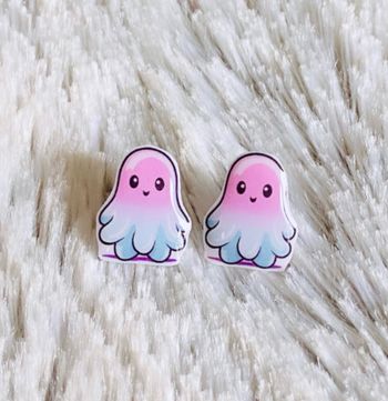 Boucles d’oreilles Fait Main Fantome Rose Bleu Mignon